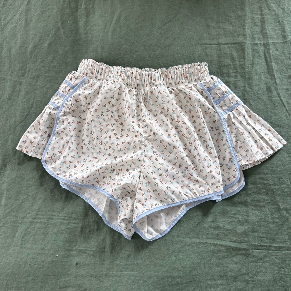 Floral Women's Athletic Shorts with Blue Trim